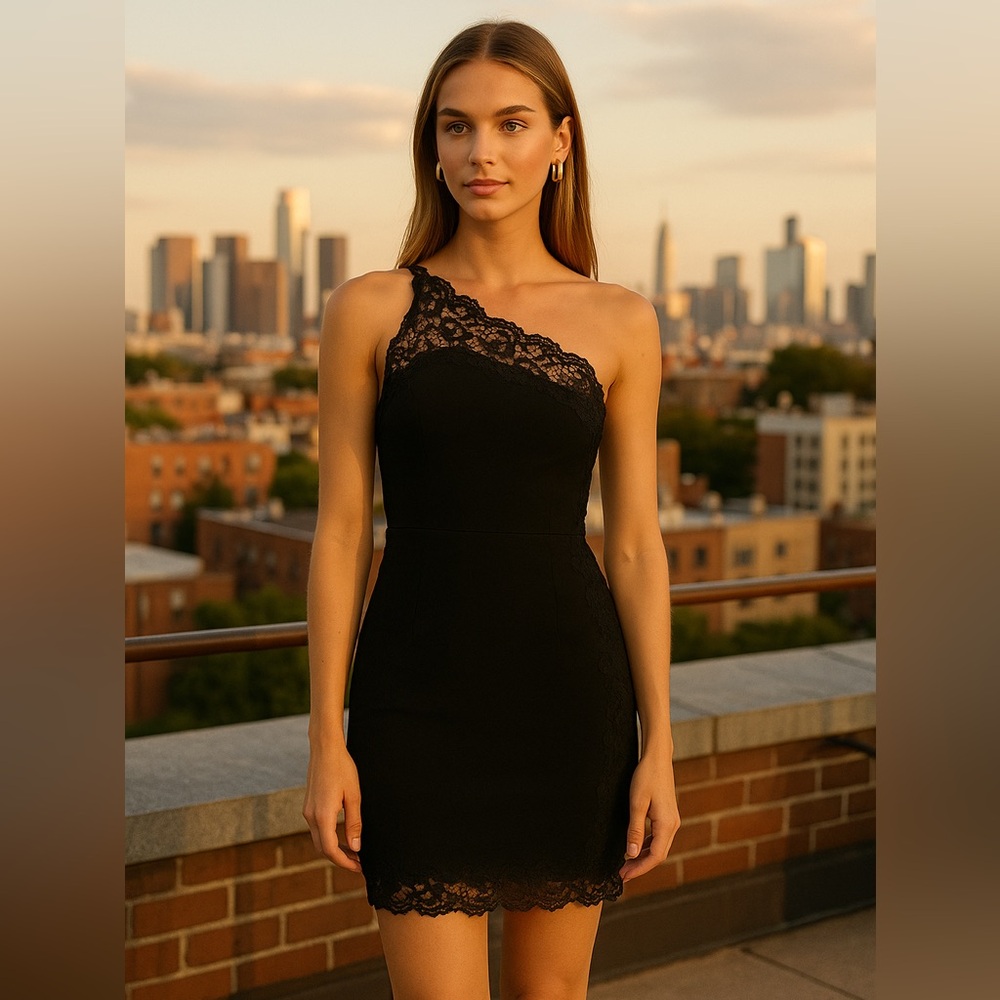 Intimately Free People Lace Trim one shoulder Bodycon Dress goth witchy